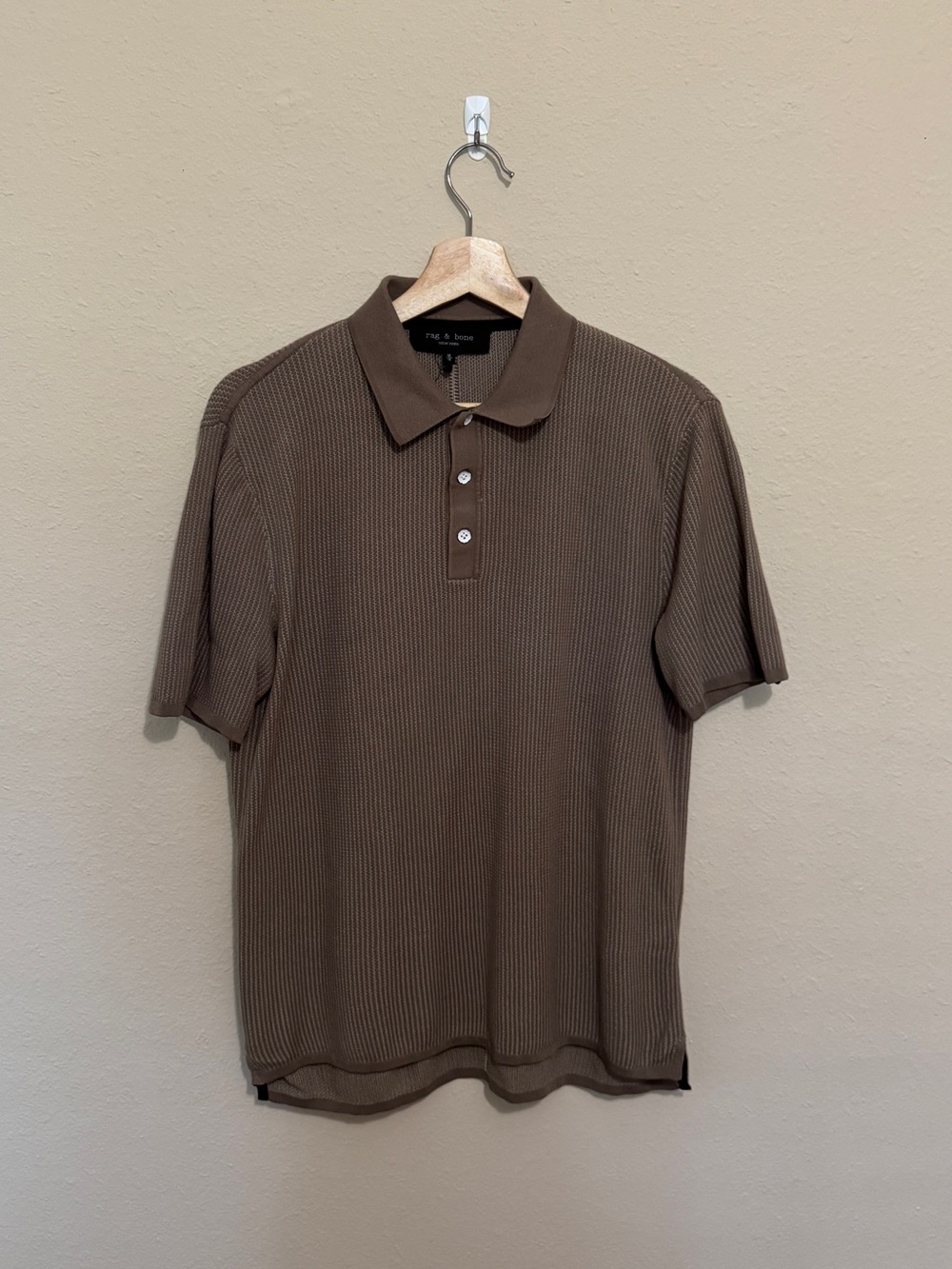 rag & bone Men's Brown Harvey Knitted Polo Size M